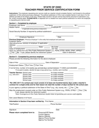 Document preview: Teacher Prior Service Certification Form - Ohio