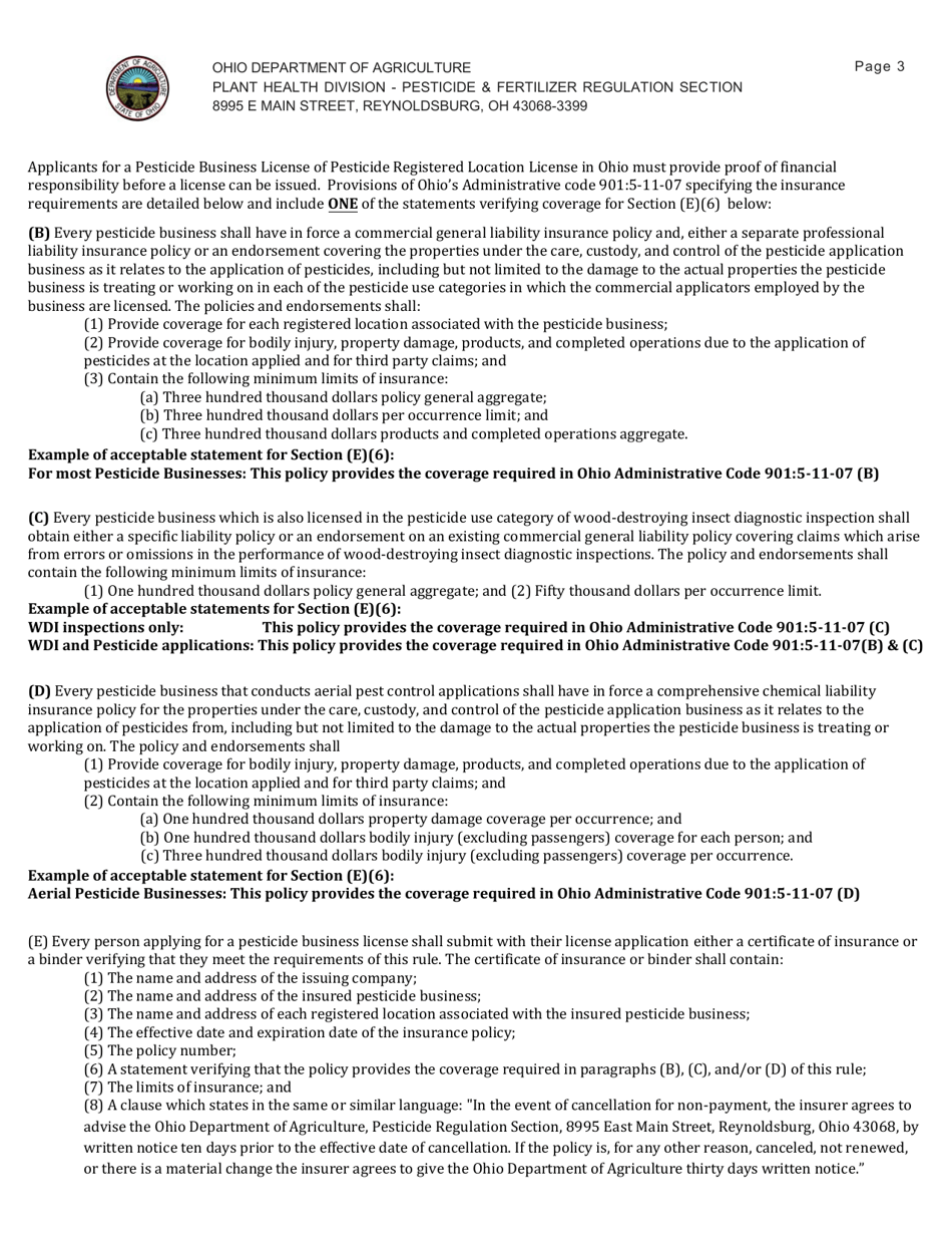 Pesticide Business License Application - Ohio, Page 3
