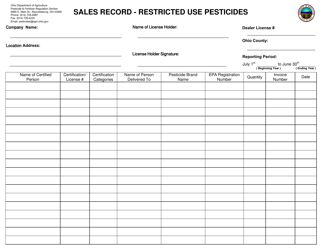 Document preview: Sales Record - Restricted Use Pesticides - Ohio