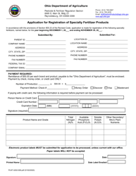 Form PLNT-4202-008 Application for Registration of Specialty Fertilizer Products - Ohio