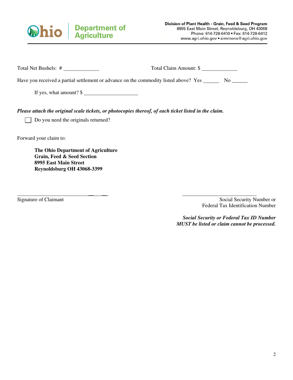 Indemnity Fund Claim Form - Ohio, Page 2