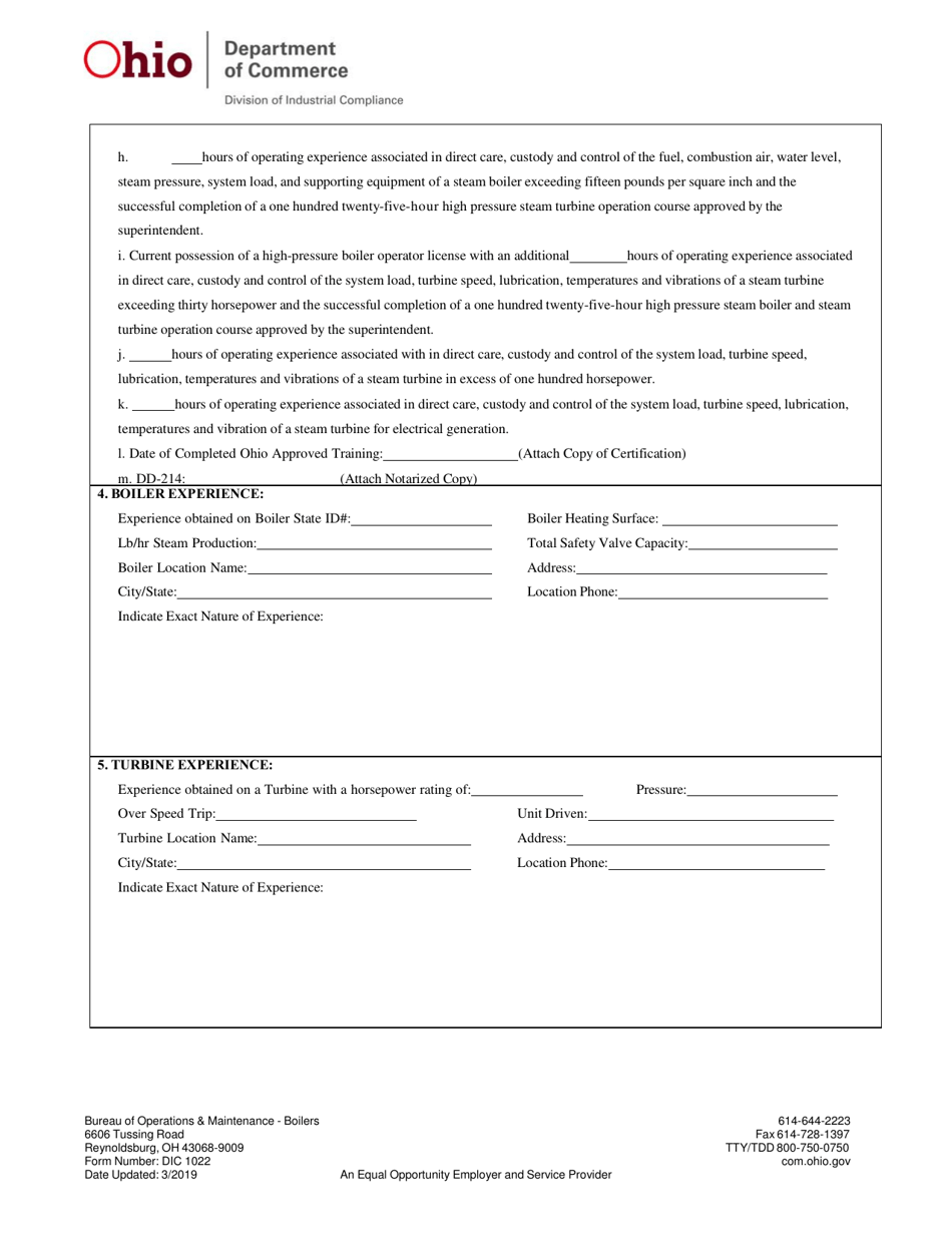 Form DIC1022 Application for Steam Engineers / Boiler Operators Exam - Ohio, Page 4