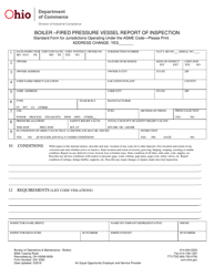 Form DIC4300 &quot;Boiler Fired Pressure Vessel Report of Inspection&quot; - Ohio