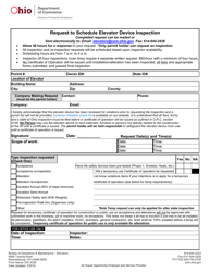 Form DIC-4329 &quot;Request to Schedule Elevator Device Inspection&quot; - Ohio