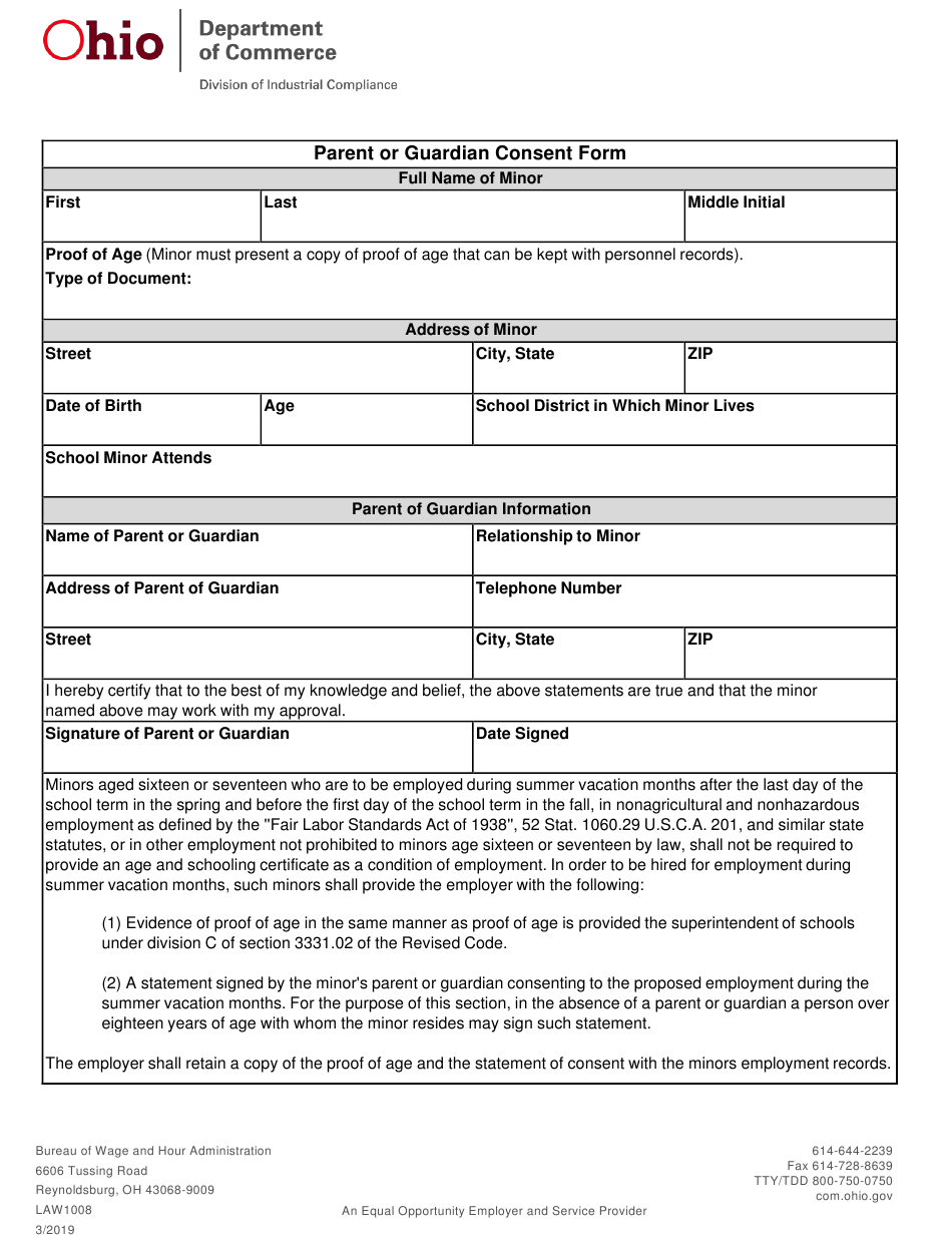 Form LAW1008 Download Printable PDF or Fill Online Parent or Guardian