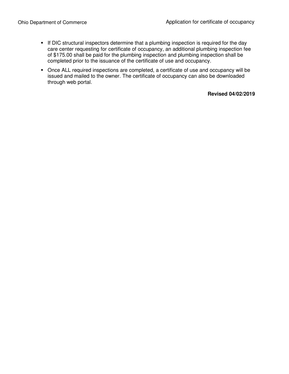 Form DIC3019 Application for Certificate of Occupancy - Ohio, Page 3