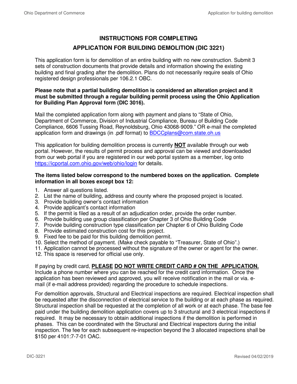 Form DIC3221 Application for Building Demolition Approval - Ohio, Page 3