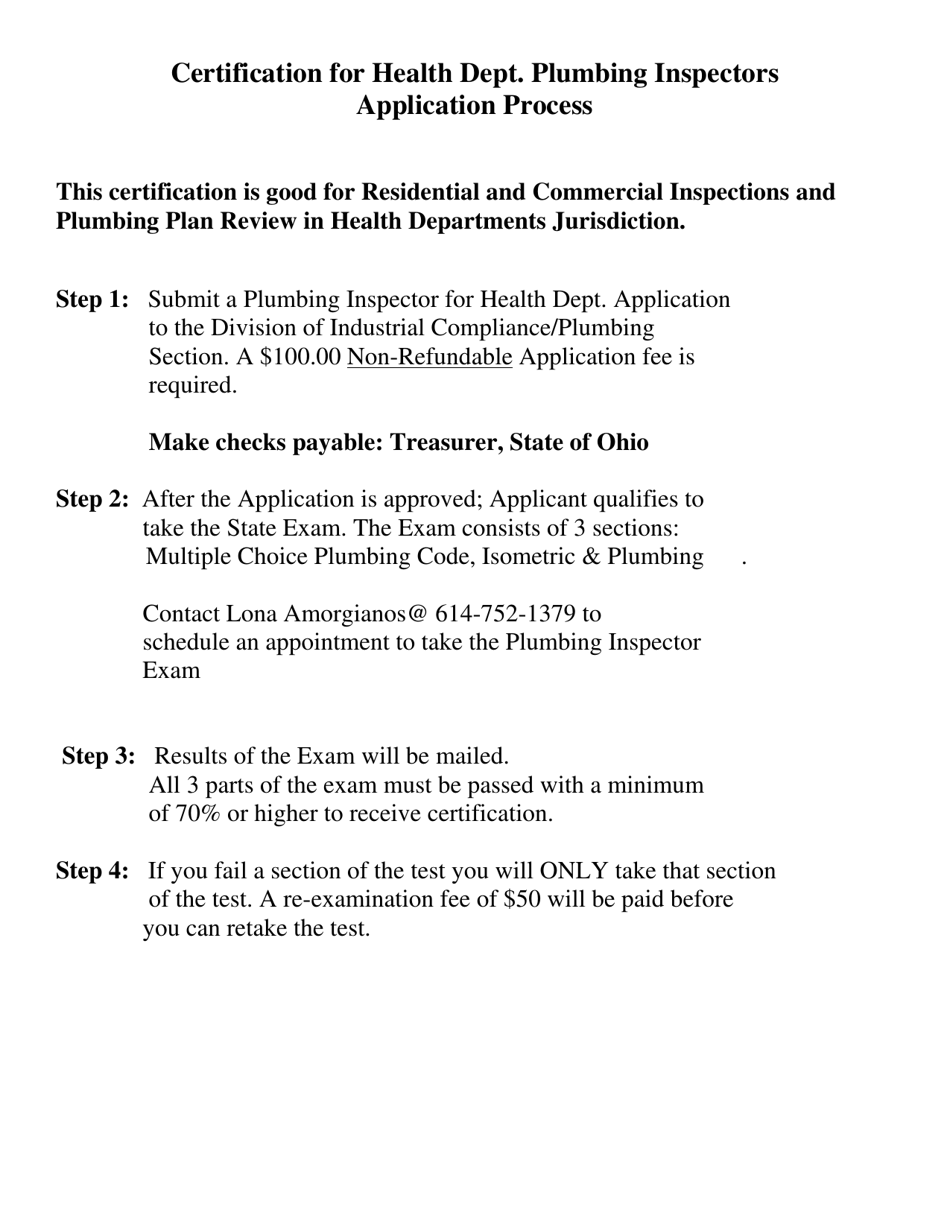 Application for Health Departments Plumbing Inspector Certification - Ohio, Page 3