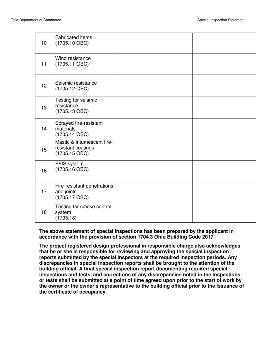 Statement of Special Inspections - Ohio, Page 4