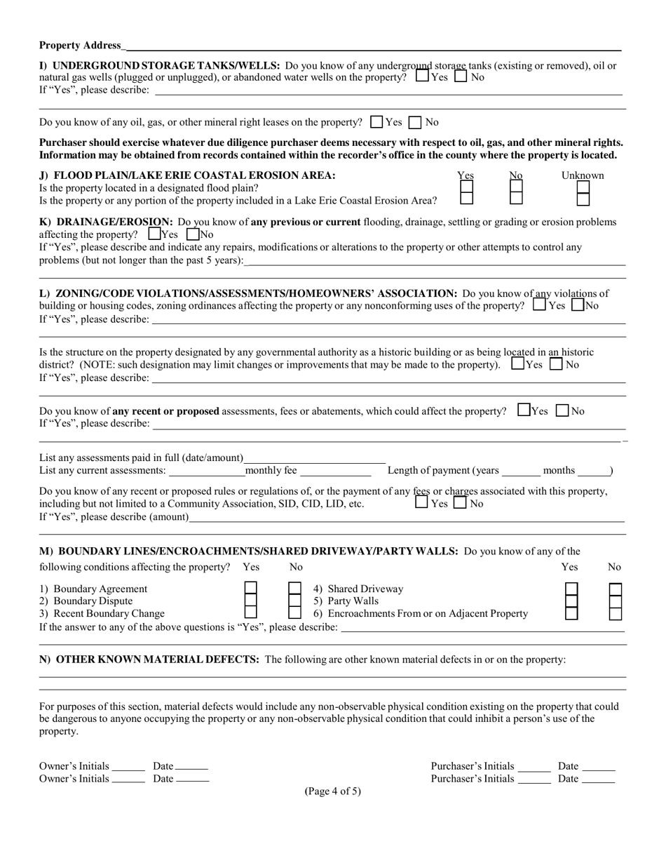 2013 Ohio Residential Property Disclosure Form Fill Out Sign Online And Download Pdf 7324