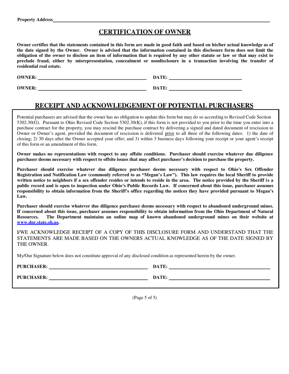 2013 Ohio Residential Property Disclosure Form Fill Out, Sign Online