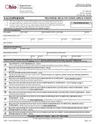 Form COM3572 (REPL-17-0010) Transfer/Reactivation Form for Salesperson - Ohio