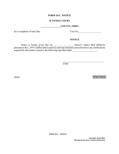 Form 24-C Notice of Affidavits - Ohio