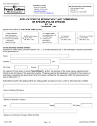 Document preview: Form 1607 Application for Appointment and Commission of Special Police Officer - Ohio