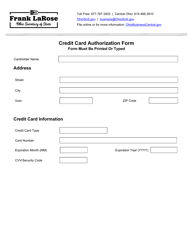 Document preview: Credit Card Authorization Form - Ohio