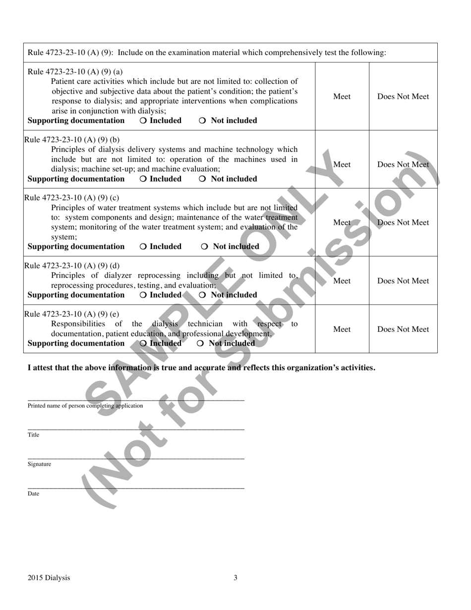 Application for Initial Approval / Reapproval of a Testing Organization That Conducts an Examination of Dialysis Technicians - Ohio, Page 3