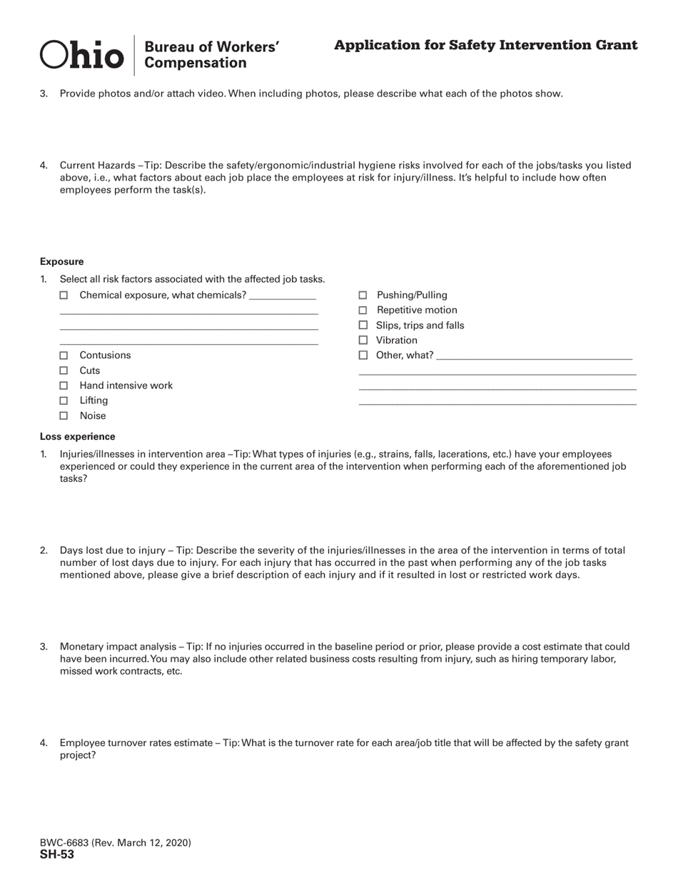 Form SH-53 (BWC-6683) Application for Safety Intervention Grant - Ohio, Page 3