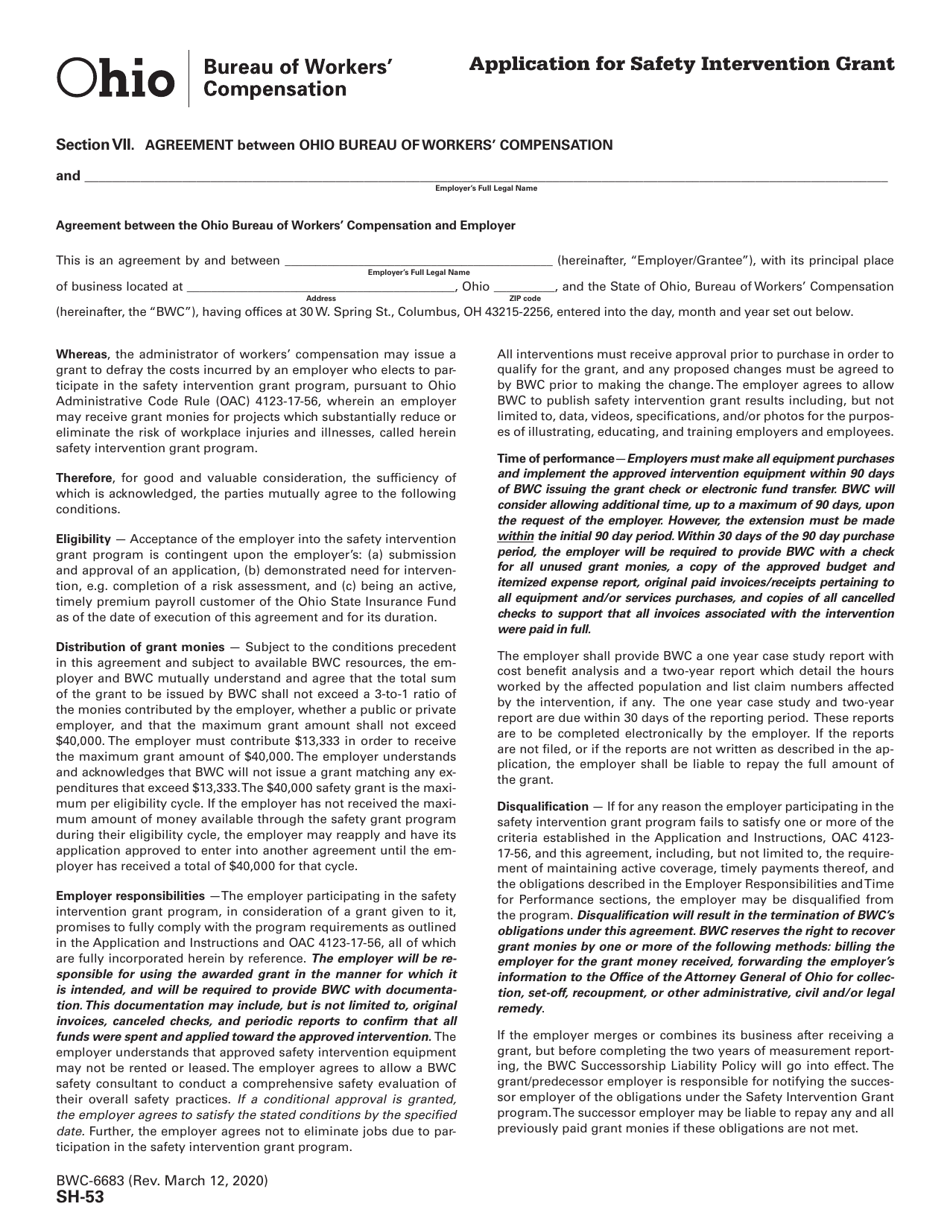 Form SH-53 (BWC-6683) Application for Safety Intervention Grant - Ohio, Page 7