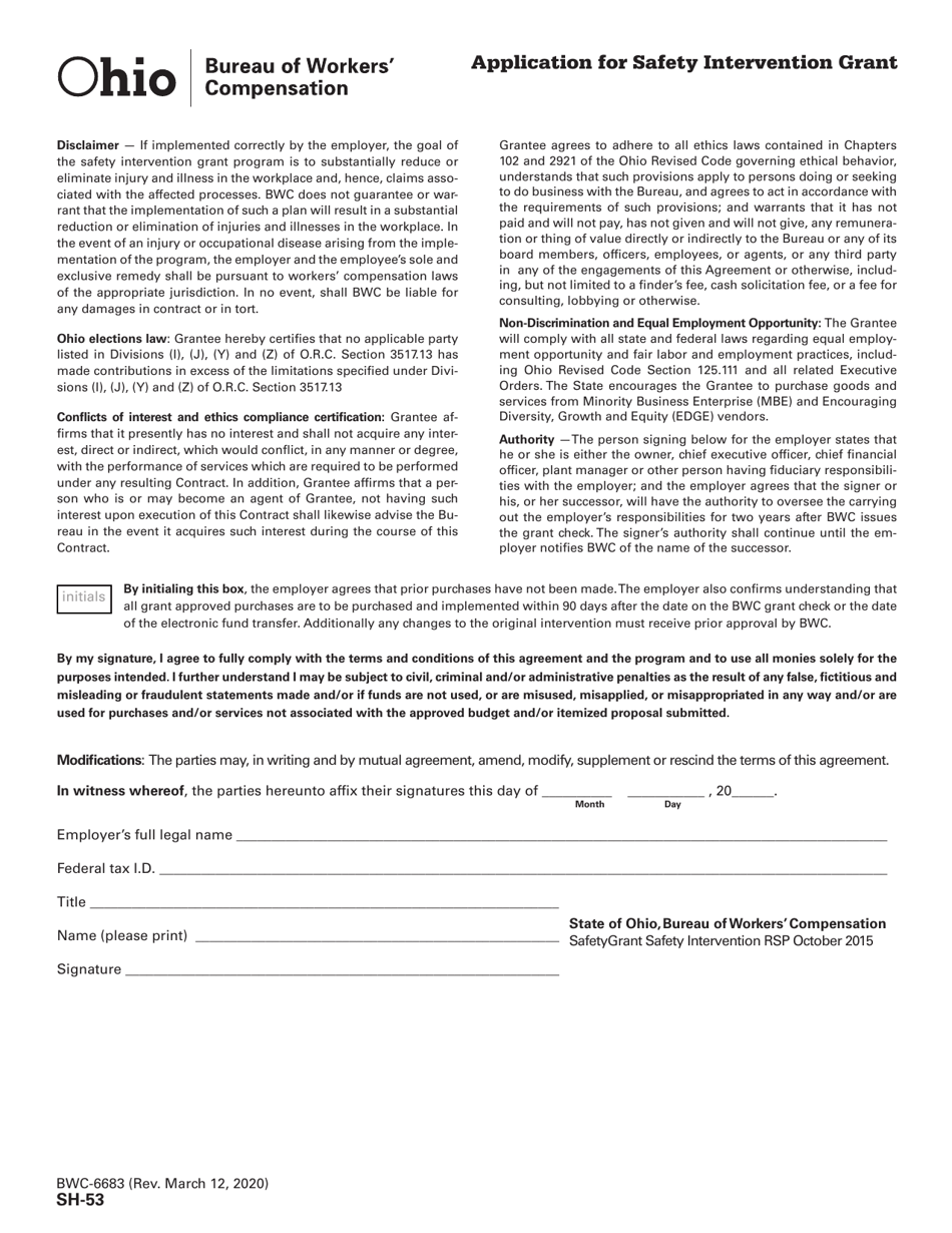 Form SH-53 (BWC-6683) Application for Safety Intervention Grant - Ohio, Page 8