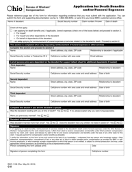 Form C-5 (BWC-1108) &quot;Application for Death Benefits and/or Funeral Expenses&quot; - Ohio