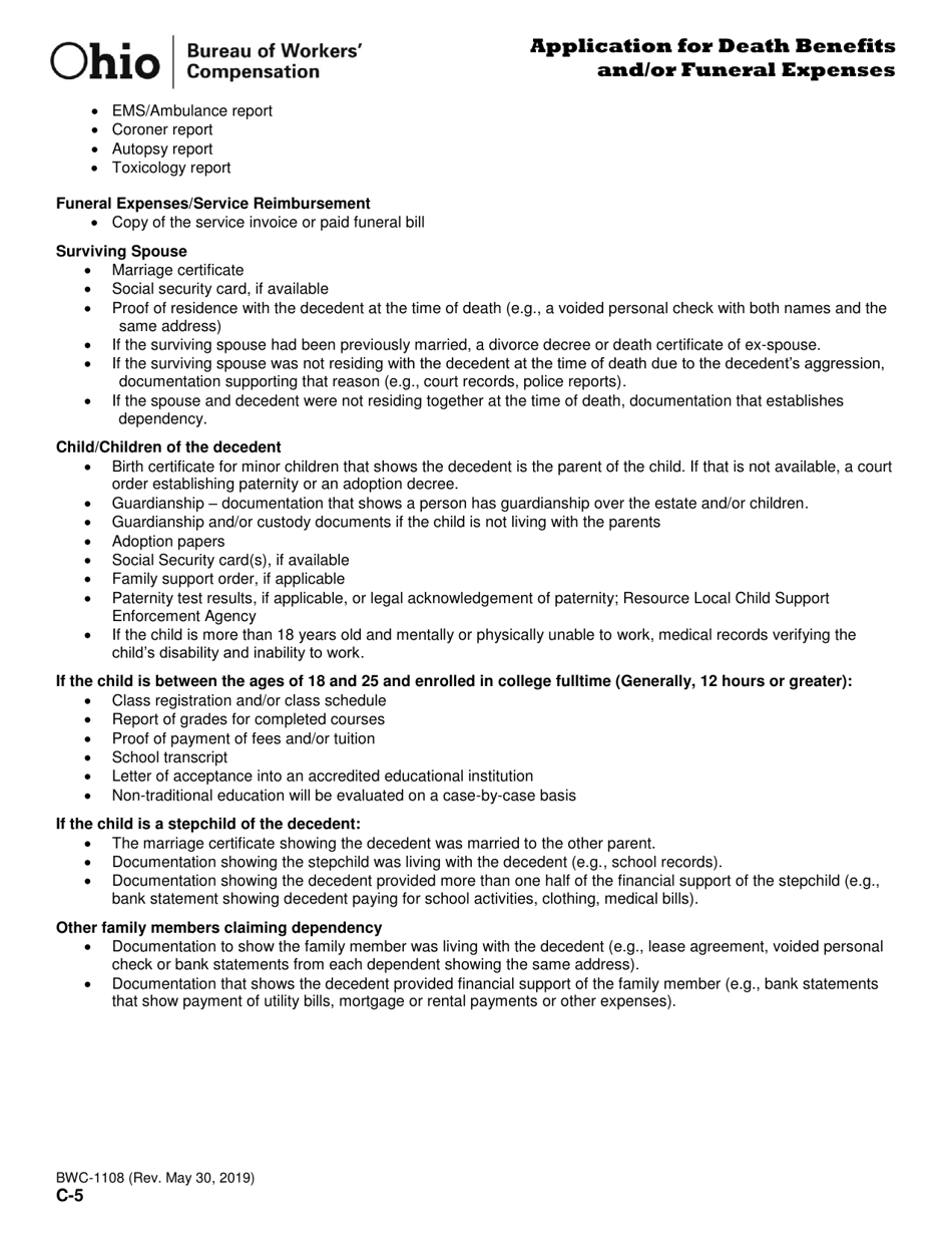 Form C-5 (BWC-1108) Application for Death Benefits and / or Funeral Expenses - Ohio, Page 3