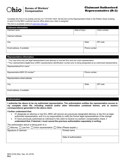 Form R-2 (BWC-6102) Claimant Authorized Representative - Ohio