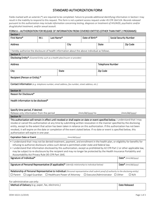 Form ODM10221 Standard Authorization Form - Ohio
