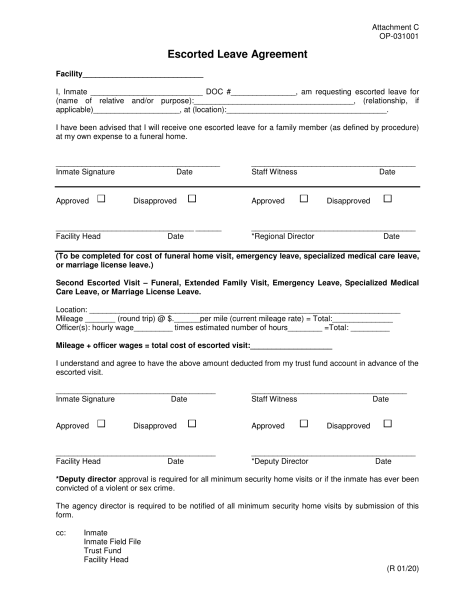 Form OP-031001 Attachment C Escorted Leave Agreement - Oklahoma, Page 1