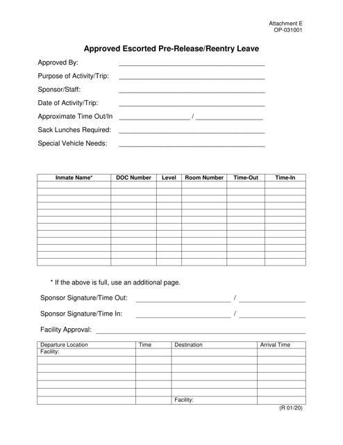 Form OP-031001 Attachment E  Printable Pdf