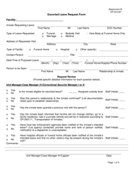 Document preview: Form OP-031001 Attachment B Escorted Leave Request Form - Oklahoma