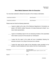Document preview: Form OP-040301 Attachment E News Media Statement After an Execution - Oklahoma