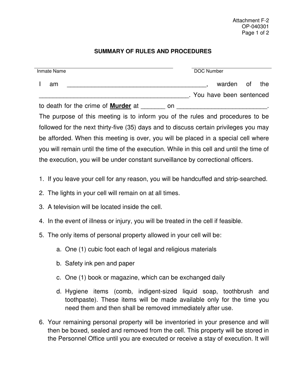Form OP-040301 Attachment F-2 Summary of Rules and Procedures - Oklahoma, Page 1