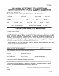 Document preview: Form OP-090211 Attachment J Volunteer Activity Special Guest Request Form - Oklahoma