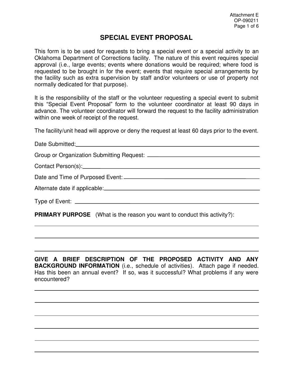 Form OP-090211 Attachment E Special Event Proposal - Oklahoma, Page 1