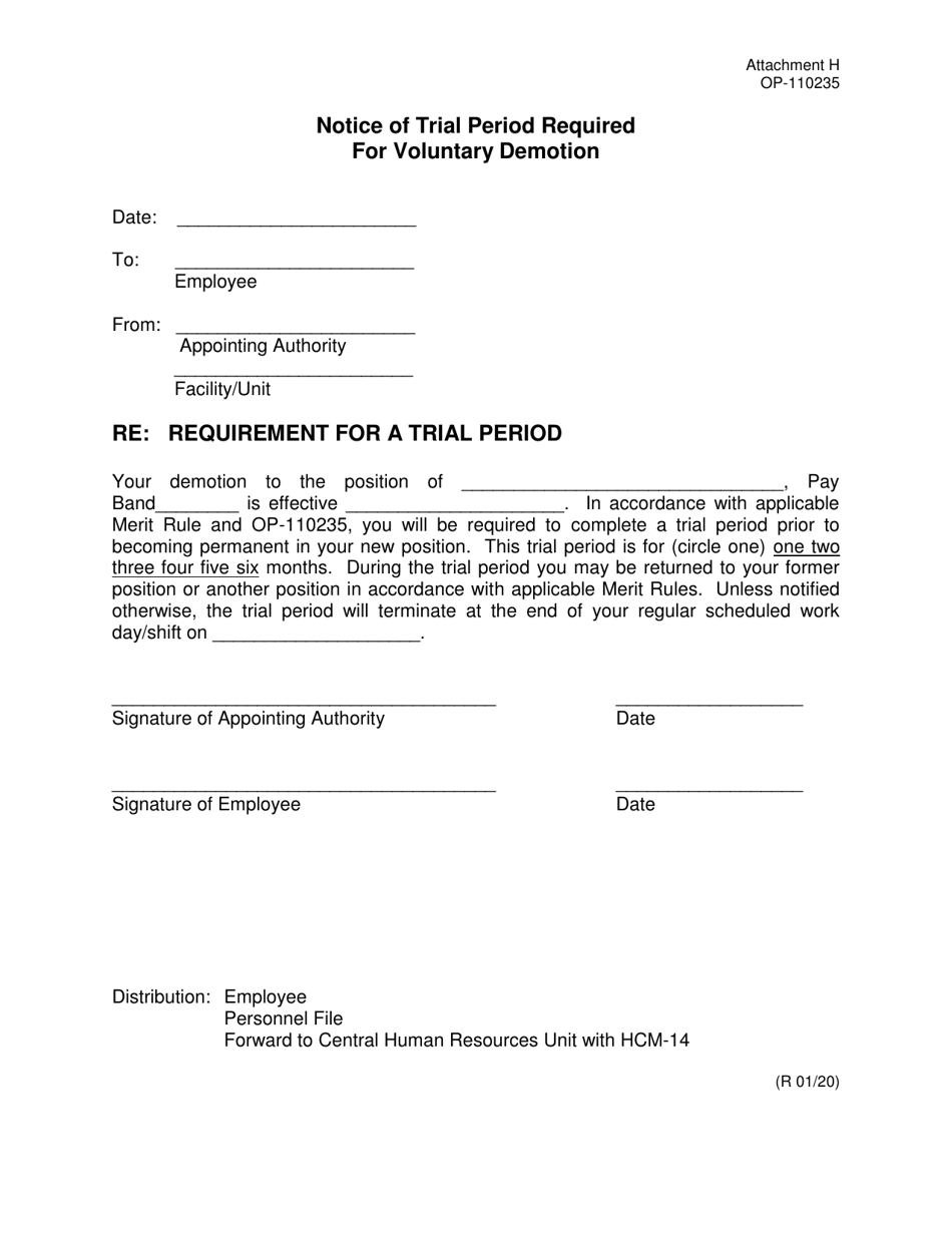 Form OP-110235 Attachment H Notice of Trial Period Required for Voluntary Demotion - Oklahoma, Page 1