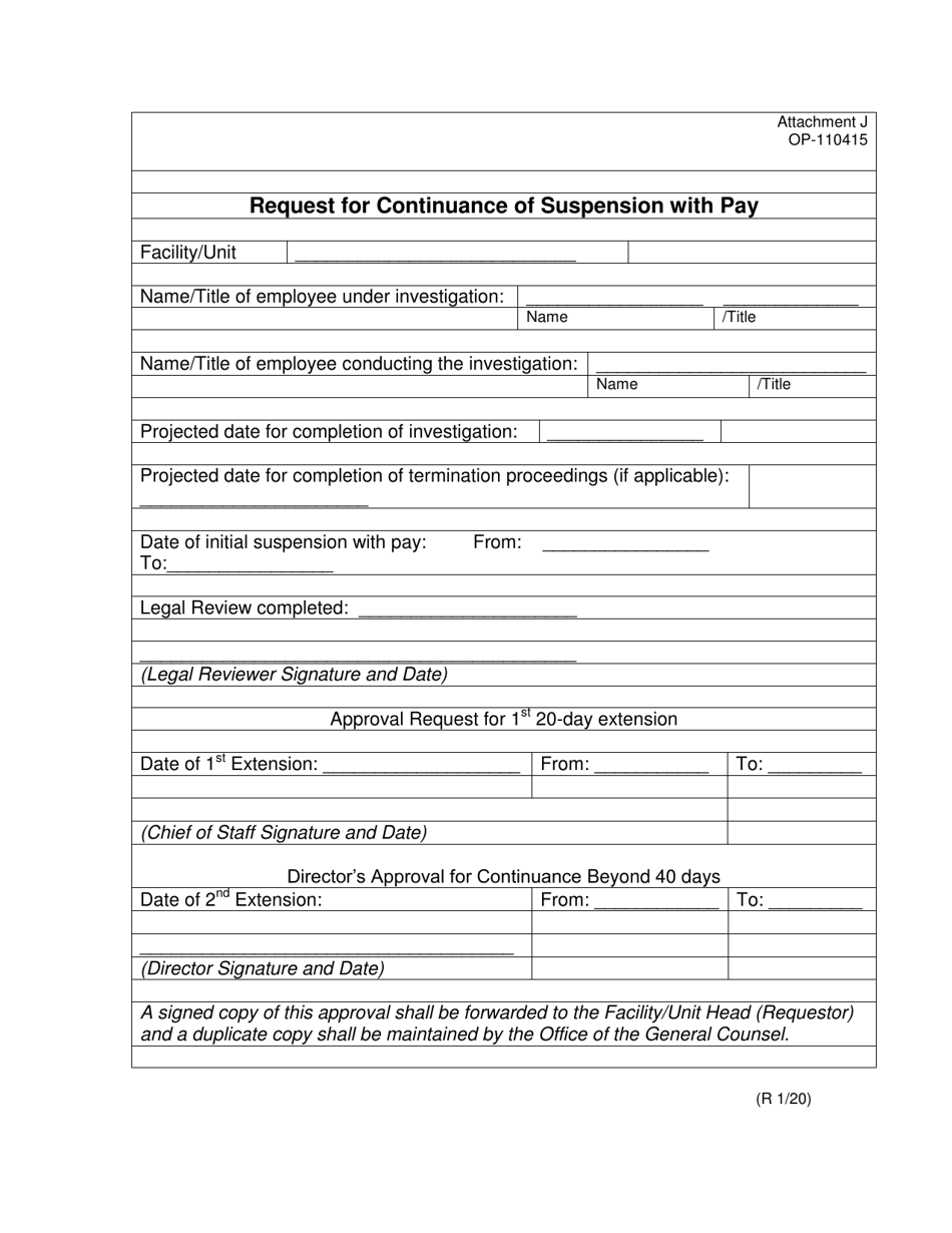 Form Op Attachment J Download Printable Pdf Or Fill Online Request For Continuance Of Suspension With Pay Oklahoma Templateroller