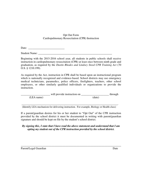 Cpr Sample Opt out Form - Oklahoma