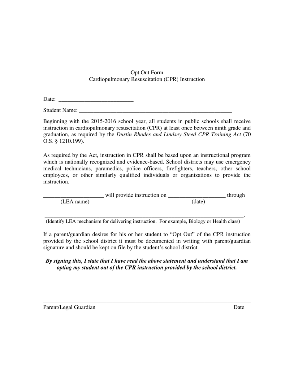 Cpr Sample Opt out Form - Oklahoma, Page 1