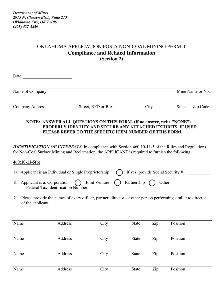 Form CRI Section 2 Compliance and Related Information - Oklahoma, Page 1