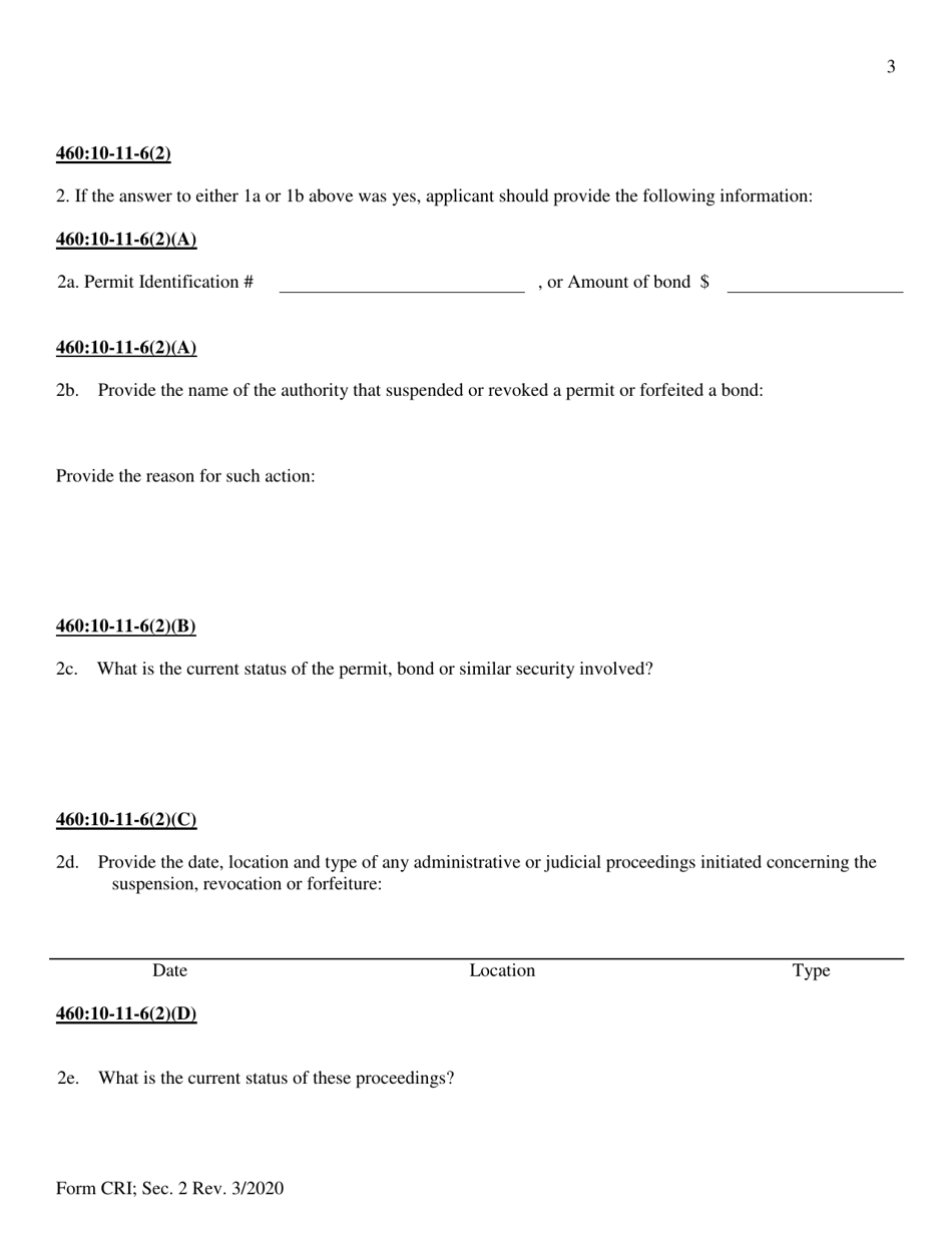 Form CRI Section 2 Compliance and Related Information - Oklahoma, Page 3