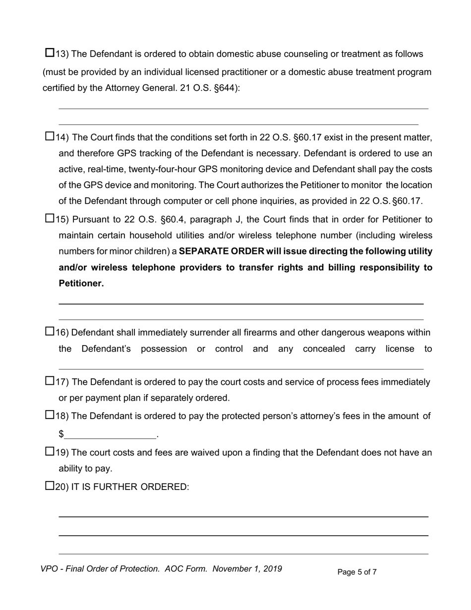 Oklahoma Order of Protection Fill Out, Sign Online and Download PDF