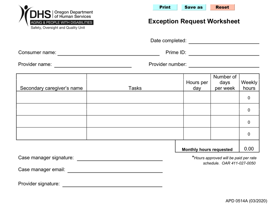 Form APD0514A Fill Out, Sign Online and Download Fillable PDF, Oregon