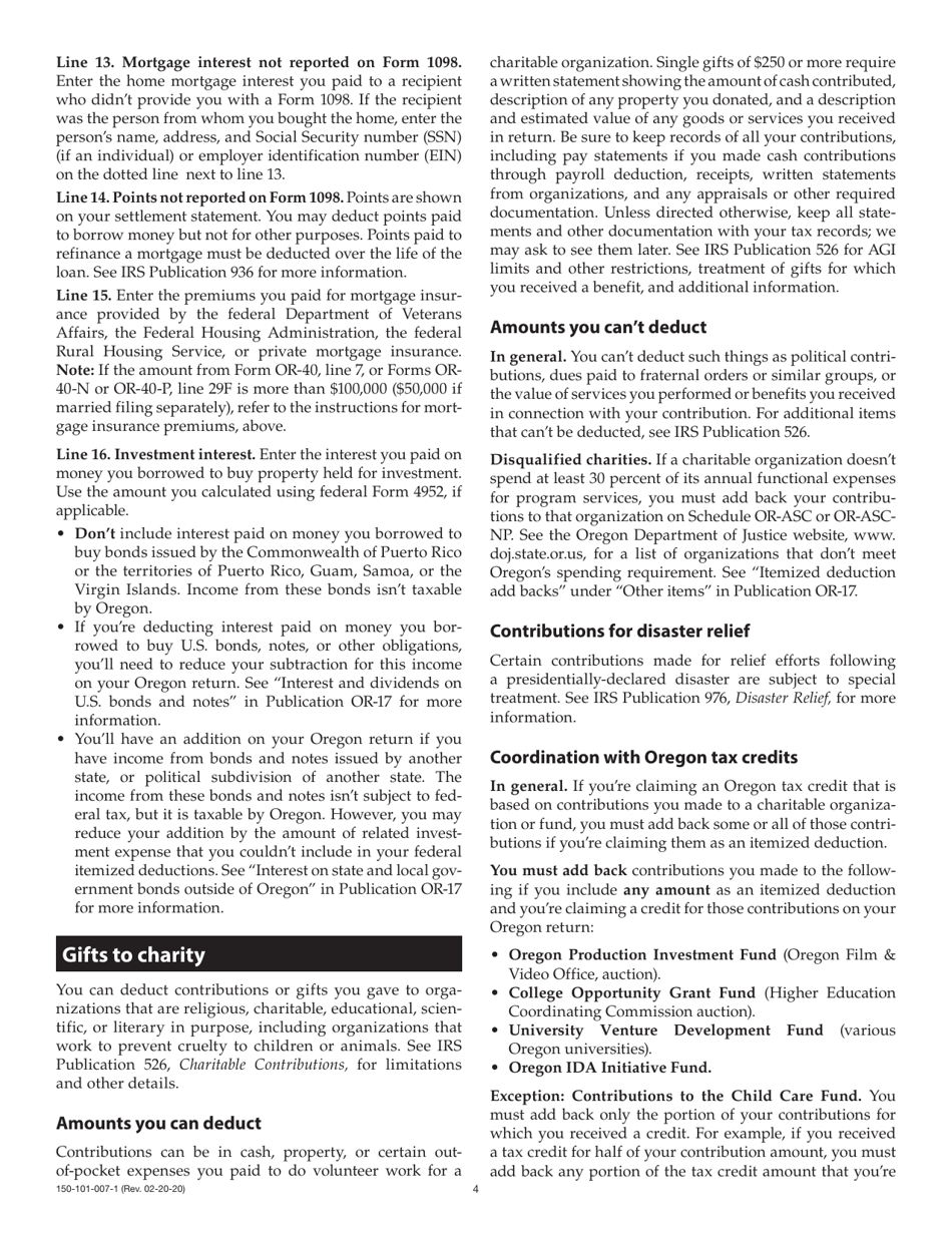 Instructions for Form 150-101-007 Schedule OR-A Oregon Itemized Deductions - Oregon, Page 4