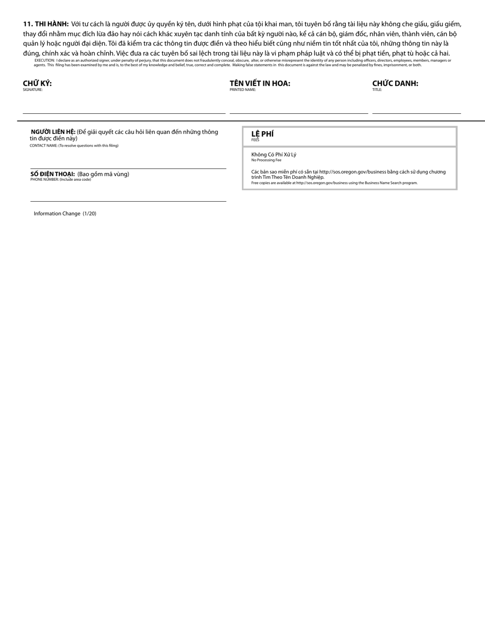 Corporation / Limited Liability Company - Information Change - Oregon (English / Vietnamese), Page 2