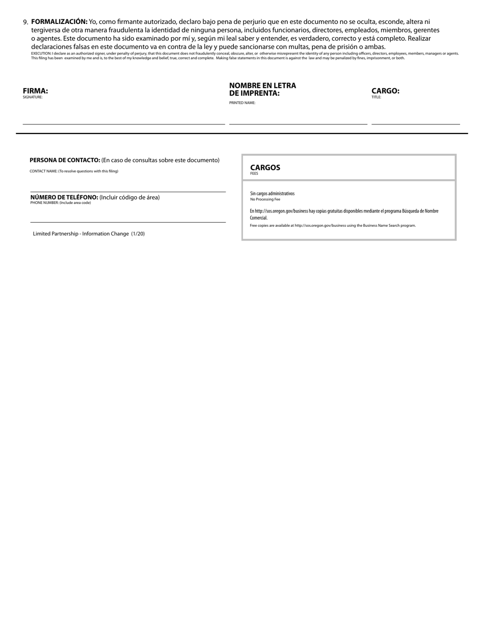 Limited Partnership - Information Change - Oregon (English / Spanish), Page 2