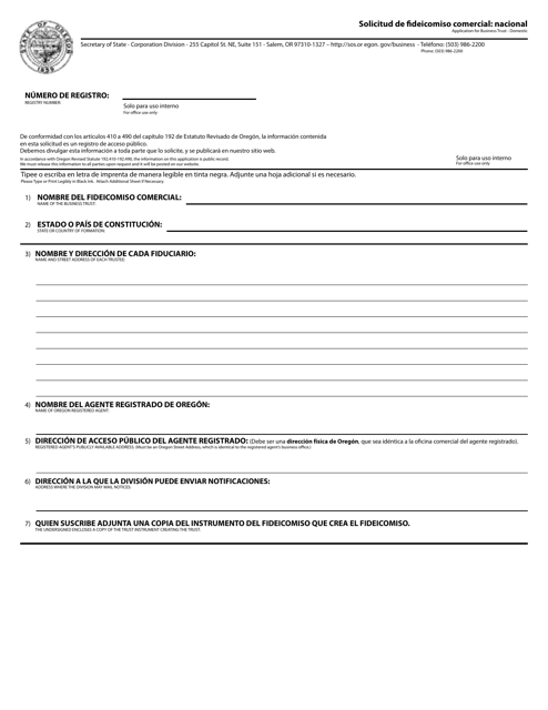 Application for Business Trust - Domestic - Oregon (English / Spanish) Download Pdf