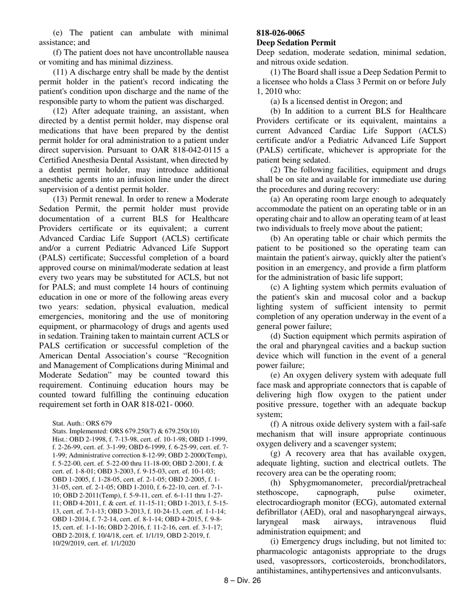 Minimal Sedation Permit Application form - Oregon, Page 16
