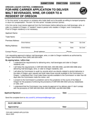 Document preview: For-Hire Carrier Application to Deliver Malt Beverages, Wine, or Cider to a Resident of Oregon - Oregon