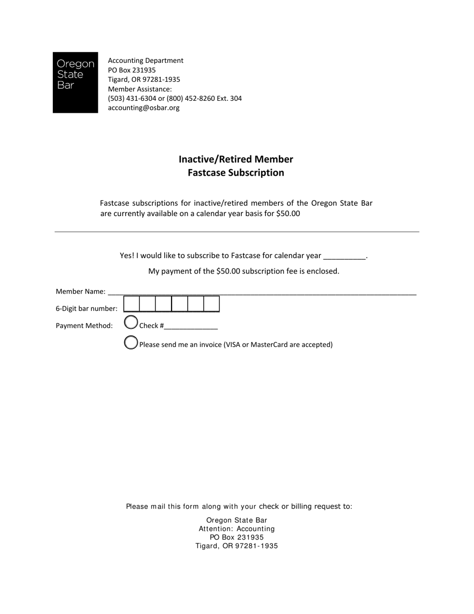 Inactive / Retired Member Fastcase Subscription - Oregon, Page 1