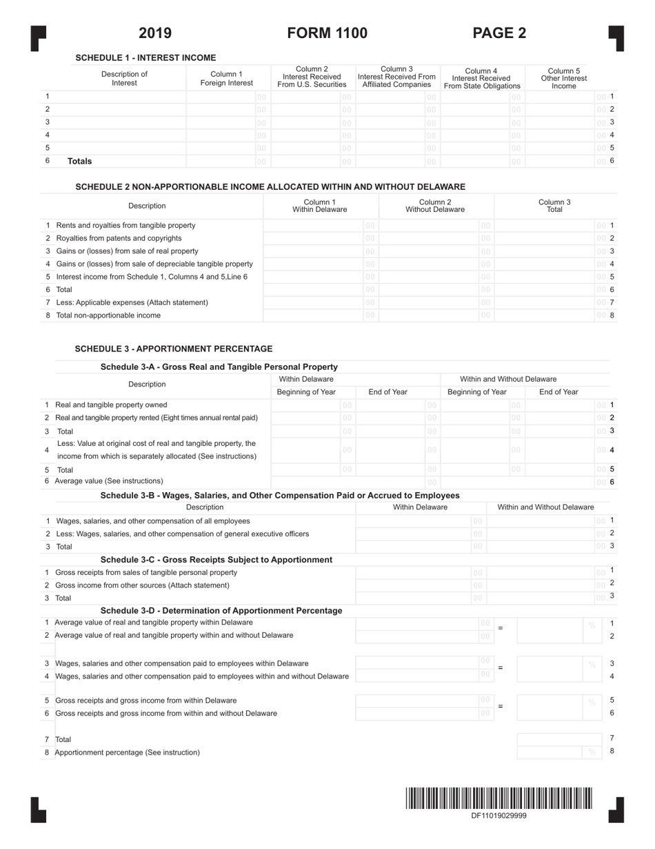 Form 1100 Corporation Income Tax Return - Delaware, Page 2